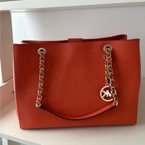 Michael Kors Vibrant Orange Tote with Chain Straps